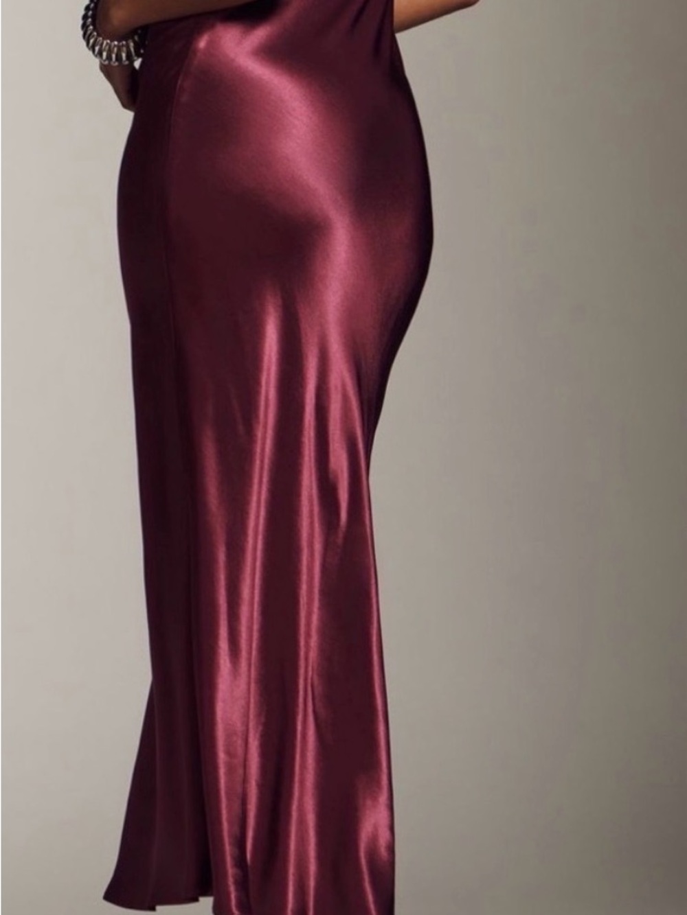 Anthropologie Satin Burgundy Slip Dress with Decorative Shoulder Accents - Picture 2 of 6